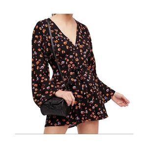 Free People womens Sz 0 black orange LAmour floral romper